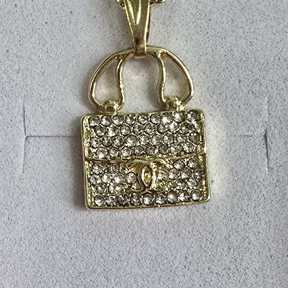 Gold-Tone Rhinestone Handbag Pendant with Interlocking C Logo